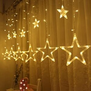 Nixby 12 Stars 138 LED Curtain String Lights, Window Curtain Lights IP44 with 8 Flashing Modes Decoration for Christmas, Wedding, Party (Warm White)